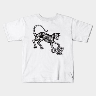 Cat’s skeleton chasing a frog Kids T-Shirt